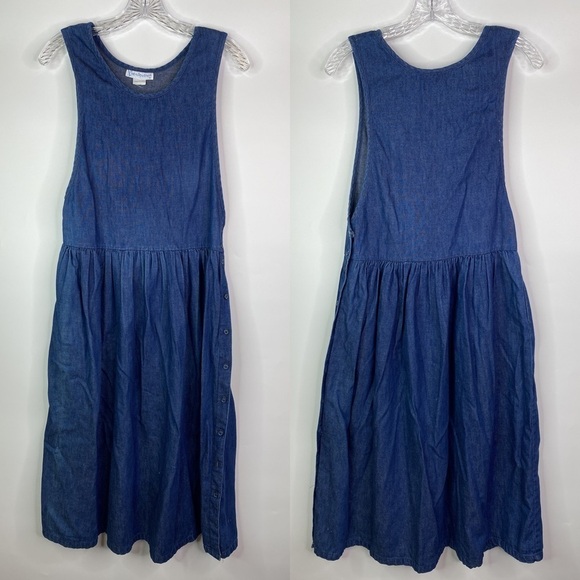 Vintage Meadow Bank Denim Overall Jumper Dress Medium 80s - Picture 1 of 13